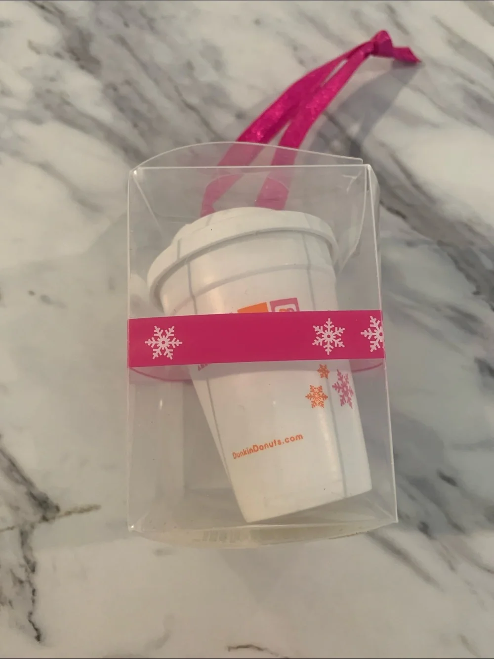 Dunkin' Donuts 2008 White & Pink Holiday Coffee Cup Ornament
